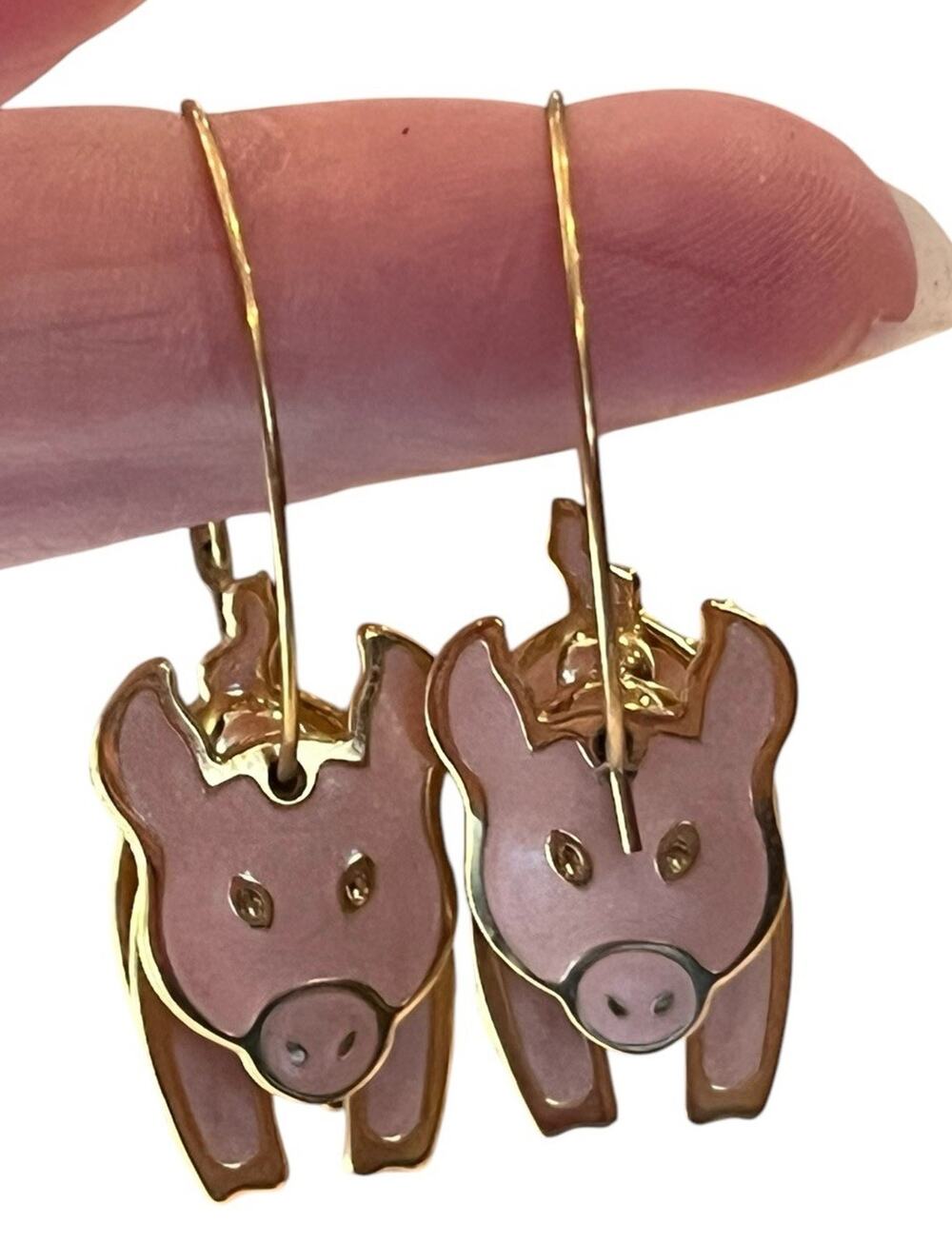 Edgar Berebi Pig Earrings Vintage 1" Hoop Pierced Gold Toned 3D Pink Enamel